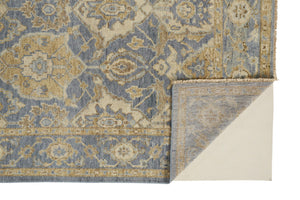 Homeroots 8' X 10' Blue Gold And Tan Wool Floral Hand Knotted Stain Resistant Area Rug With Fringe  Wool 512614
