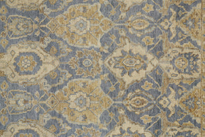 Homeroots 8' Blue And Gold Wool Floral Hand Knotted Runner Rug With Fringe  Wool 512617