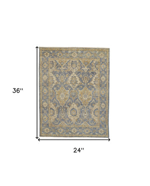 Homeroots 2' X 3' Blue And Gold Wool Floral Hand Knotted Area Rug With Fringe  Wool 512619
