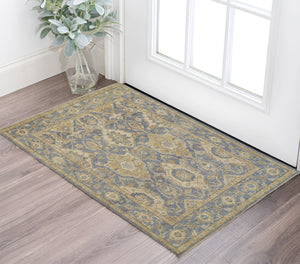 Homeroots 2' X 3' Blue And Gold Wool Floral Hand Knotted Area Rug With Fringe  Wool 512619