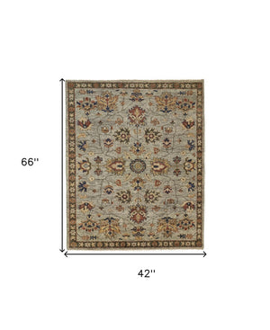 HomeRoots 4' Hand-Knotted Gray and Ivory Wool Oriental Area Rug with Fringed Edges for Timeless Elegance 4' X 6' 512620