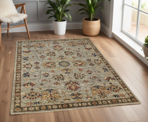 HomeRoots 4' Hand-Knotted Gray and Ivory Wool Oriental Area Rug with Fringed Edges for Timeless Elegance 4' X 6' 512620
