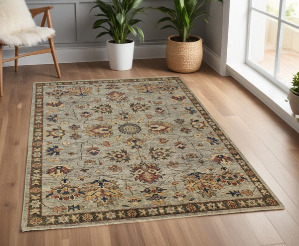 HomeRoots 4' Hand-Knotted Gray and Ivory Wool Oriental Area Rug with Fringed Edges for Timeless Elegance 4' X 6' 512620