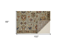 HomeRoots 4' Hand-Knotted Gray and Ivory Wool Oriental Area Rug with Fringed Edges for Timeless Elegance 5' X 8' 512621