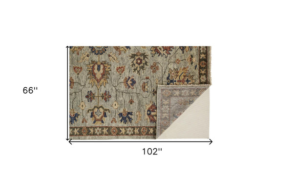 HomeRoots 4' Hand-Knotted Gray and Ivory Wool Oriental Area Rug with Fringed Edges for Timeless Elegance 5' X 8' 512621