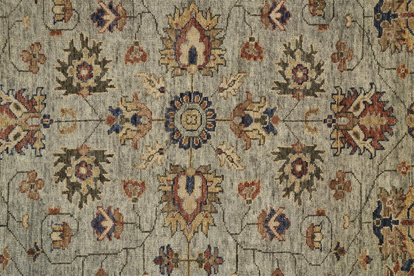 HomeRoots 4' Hand-Knotted Gray and Ivory Wool Oriental Area Rug with Fringed Edges for Timeless Elegance 8' X 10' 512622