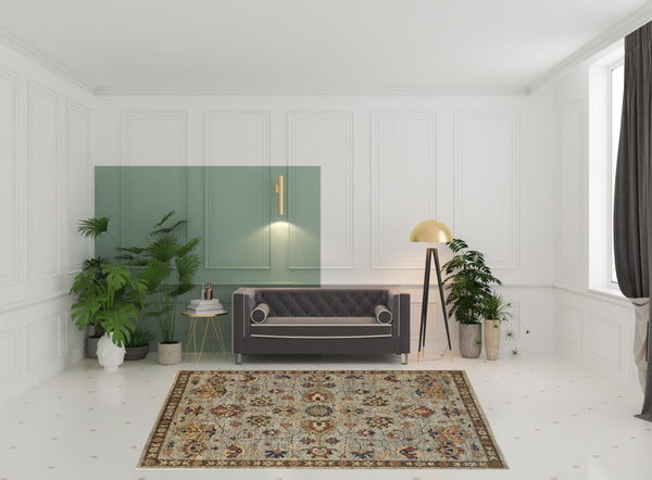 HomeRoots 4' Hand-Knotted Gray and Ivory Wool Oriental Area Rug with Fringed Edges for Timeless Elegance 8' X 10' 512622