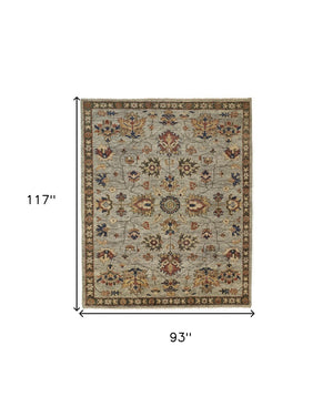 HomeRoots 4' Hand-Knotted Gray and Ivory Wool Oriental Area Rug with Fringed Edges for Timeless Elegance 8' X 10' 512622