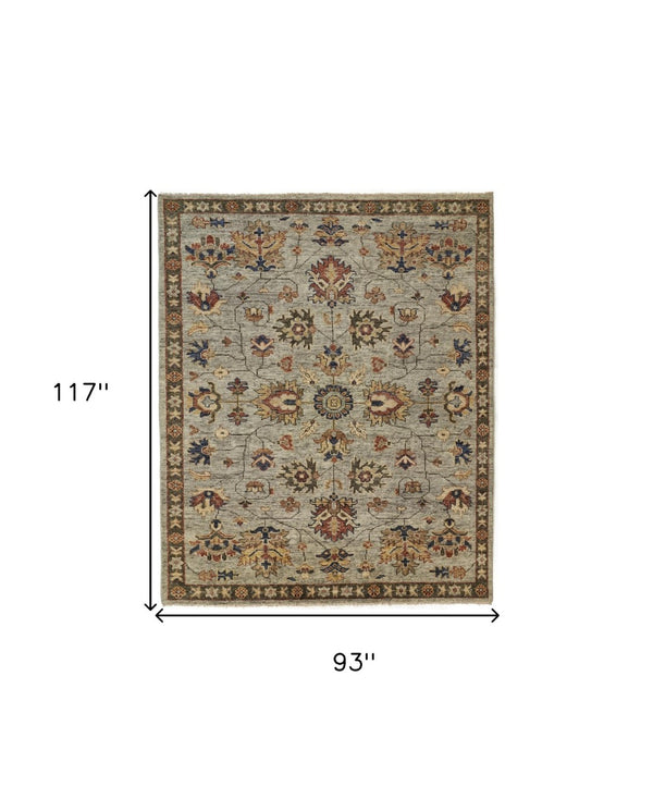 HomeRoots 4' Hand-Knotted Gray and Ivory Wool Oriental Area Rug with Fringed Edges for Timeless Elegance 8' X 10' 512622
