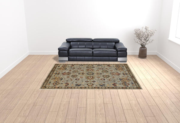 HomeRoots 4' Hand-Knotted Gray and Ivory Wool Oriental Area Rug with Fringed Edges for Timeless Elegance 9' X 12' 512623