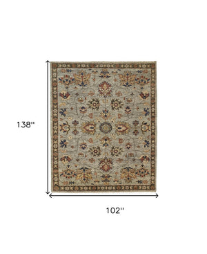 HomeRoots 4' Hand-Knotted Gray and Ivory Wool Oriental Area Rug with Fringed Edges for Timeless Elegance 9' X 12' 512623