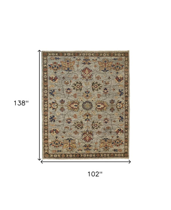 HomeRoots 4' Hand-Knotted Gray and Ivory Wool Oriental Area Rug with Fringed Edges for Timeless Elegance 9' X 12' 512623