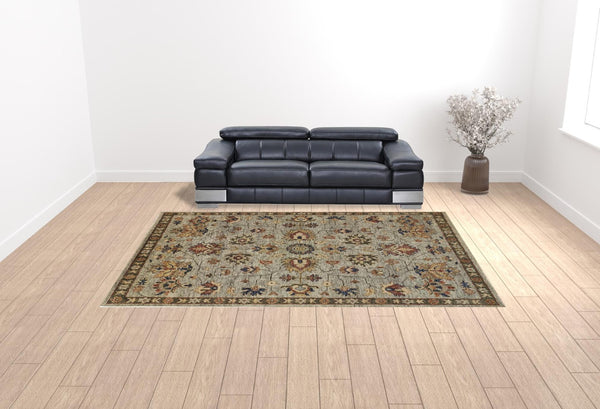 HomeRoots 4' Hand-Knotted Gray and Ivory Wool Oriental Area Rug with Fringed Edges for Timeless Elegance 10' X 13' 512624