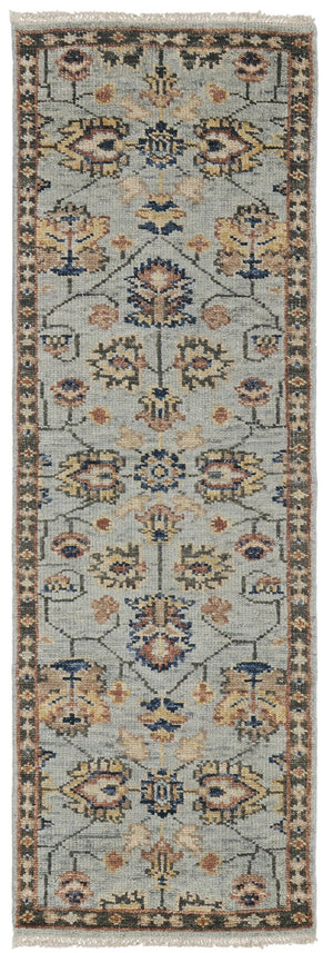 HomeRoots 4' Hand-Knotted Gray and Ivory Wool Oriental Area Rug with Fringed Edges for Timeless Elegance 8' Runner 512625