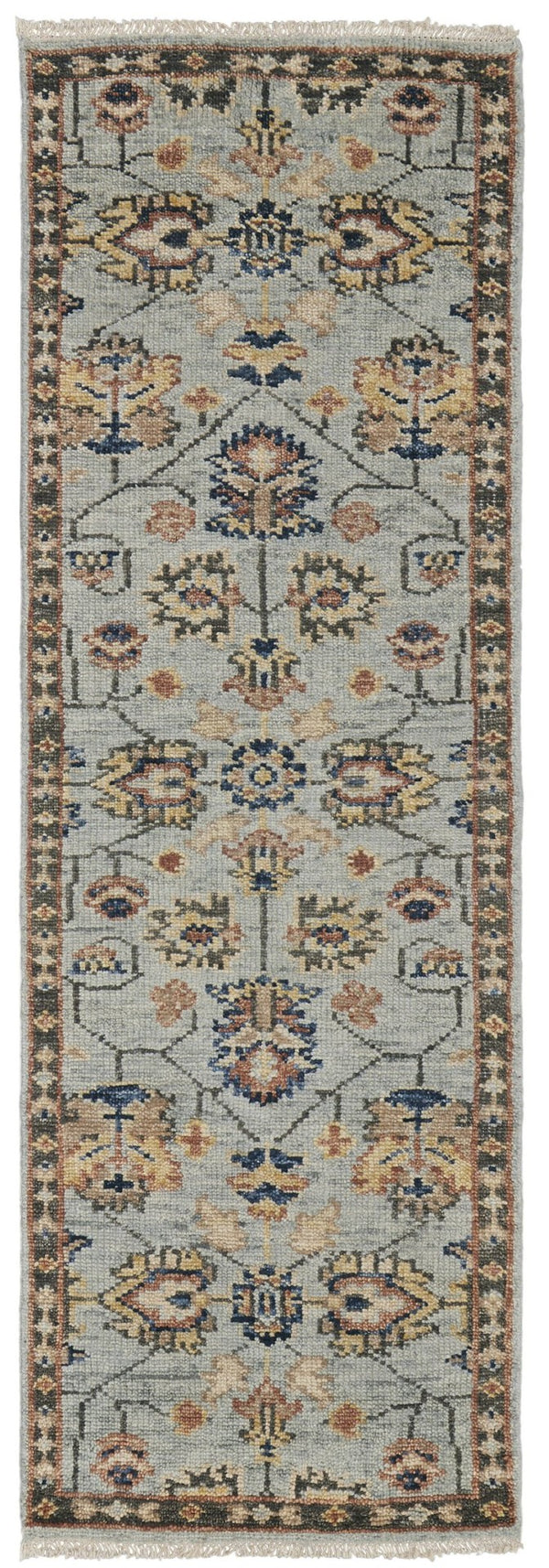 HomeRoots 4' Hand-Knotted Gray and Ivory Wool Oriental Area Rug with Fringed Edges for Timeless Elegance 8' Runner 512625