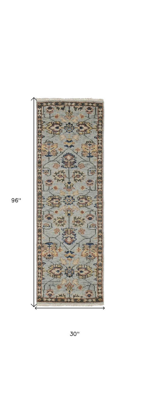 HomeRoots 4' Hand-Knotted Gray and Ivory Wool Oriental Area Rug with Fringed Edges for Timeless Elegance 8' Runner 512625
