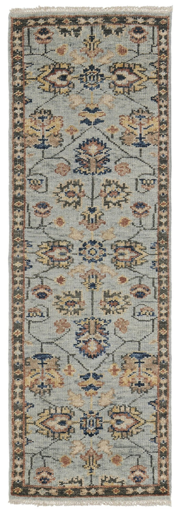 HomeRoots 4' Hand-Knotted Gray and Ivory Wool Oriental Area Rug with Fringed Edges for Timeless Elegance 8' Runner 512625