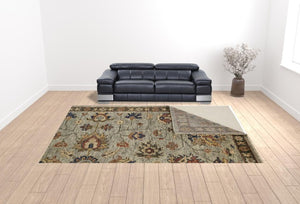 Homeroots 12' X 15' Gray Gold & Red Floral Hand-knotted Wool Area Rug - Stain Resistant With Stylish Fringe Gray,Gold,Red Wool 512626