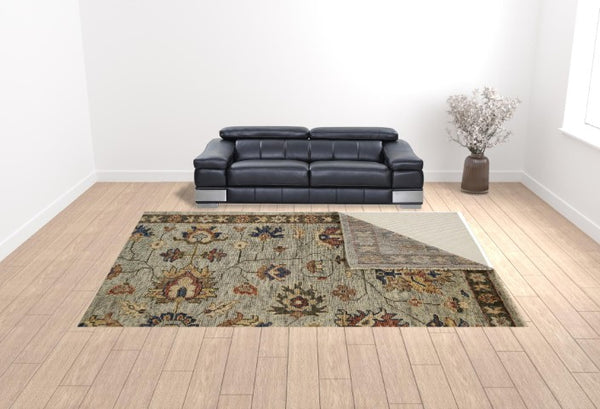 Homeroots 12' X 15' Gray Gold & Red Floral Hand-knotted Wool Area Rug - Stain Resistant With Stylish Fringe Gray,Gold,Red Wool 512626