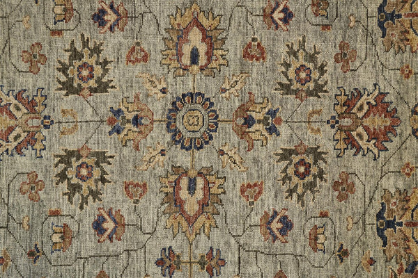 Homeroots 12' X 15' Gray Gold & Red Floral Hand-knotted Wool Area Rug - Stain Resistant With Stylish Fringe Gray,Gold,Red Wool 512626