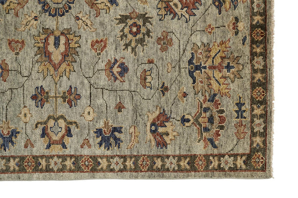 Homeroots 12' X 15' Gray Gold & Red Floral Hand-knotted Wool Area Rug - Stain Resistant With Stylish Fringe Gray,Gold,Red Wool 512626