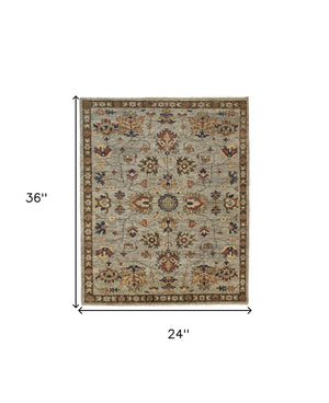 HomeRoots 4' Hand-Knotted Gray and Ivory Wool Oriental Area Rug with Fringed Edges for Timeless Elegance 2' X 3' 512627