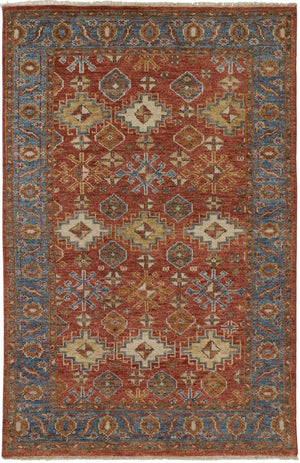 HomeRoots 8' Hand-Knotted Wool Floral Area Rug – Vibrant Red, Blue & Orange Design, Stain-Resistant Elegance 8' x 10' 512630