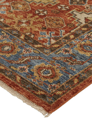HomeRoots 8' Hand-Knotted Wool Floral Area Rug – Vibrant Red, Blue & Orange Design, Stain-Resistant Elegance 8' x 10' 512630