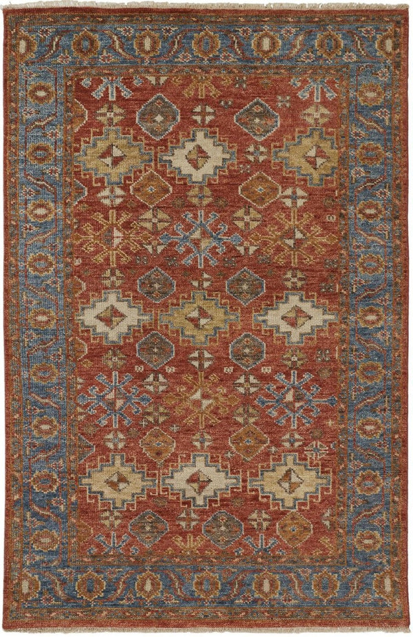 HomeRoots 8' Hand-Knotted Wool Floral Area Rug – Vibrant Red, Blue & Orange Design, Stain-Resistant Elegance 9' X 12' 512631