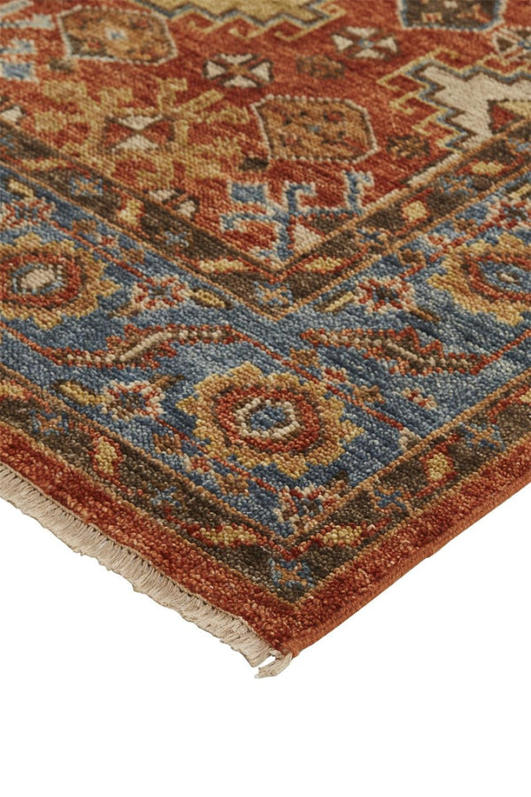 HomeRoots 8' Hand-Knotted Wool Floral Area Rug – Vibrant Red, Blue & Orange Design, Stain-Resistant Elegance 9' X 12' 512631
