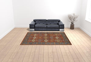 HomeRoots 8' Hand-Knotted Wool Floral Area Rug – Vibrant Red, Blue & Orange Design, Stain-Resistant Elegance 9' X 12' 512631