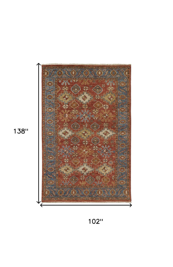 HomeRoots 8' Hand-Knotted Wool Floral Area Rug – Vibrant Red, Blue & Orange Design, Stain-Resistant Elegance 9' X 12' 512631