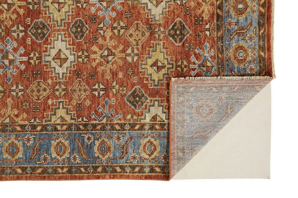 HomeRoots 8' Hand-Knotted Wool Floral Area Rug – Vibrant Red, Blue & Orange Design, Stain-Resistant Elegance 2' X 3' 512635