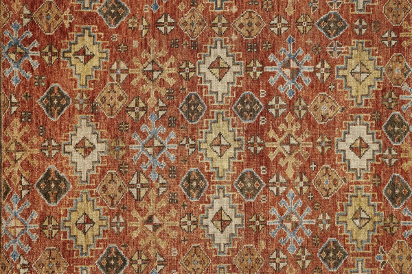 HomeRoots 8' Hand-Knotted Wool Floral Area Rug – Vibrant Red, Blue & Orange Design, Stain-Resistant Elegance 2' X 3' 512635