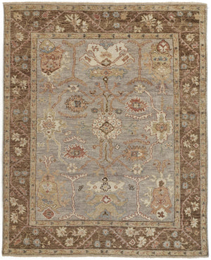 Homeroots 8' X 10' Gray Brown And Gold Wool Floral Hand Knotted Stain Resistant Area Rug With Fringe  Wool 512638