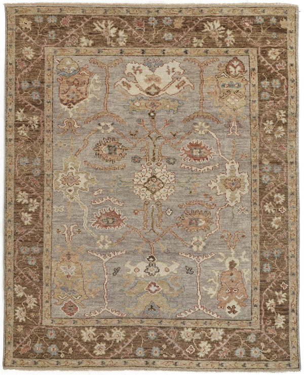 Homeroots 8' X 10' Gray Brown And Gold Wool Floral Hand Knotted Stain Resistant Area Rug With Fringe  Wool 512638