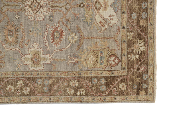 Homeroots 8' X 10' Gray Brown And Gold Wool Floral Hand Knotted Stain Resistant Area Rug With Fringe  Wool 512638