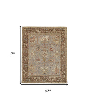 Homeroots 8' X 10' Gray Brown And Gold Wool Floral Hand Knotted Stain Resistant Area Rug With Fringe  Wool 512638