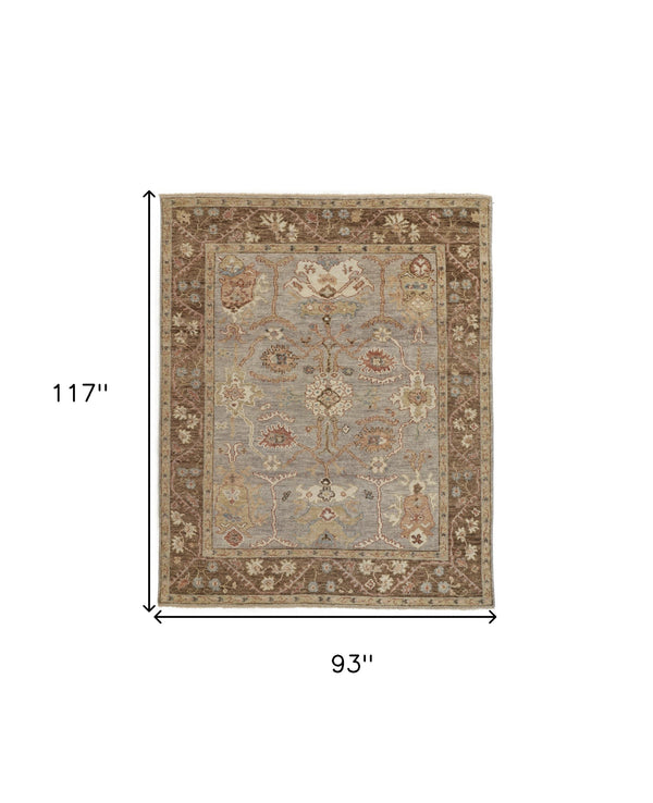 Homeroots 8' X 10' Gray Brown And Gold Wool Floral Hand Knotted Stain Resistant Area Rug With Fringe  Wool 512638