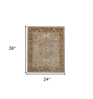 Homeroots 2' X 3' Brown And Ivory Wool Floral Hand Knotted Area Rug With Fringe  Wool 512643