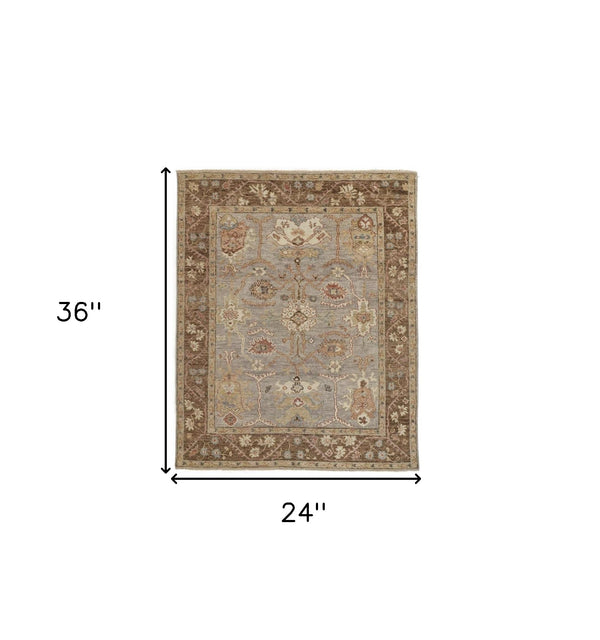 Homeroots 2' X 3' Brown And Ivory Wool Floral Hand Knotted Area Rug With Fringe  Wool 512643