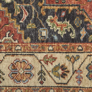 HomeRoots 5' Elegant Hand-Knotted Wool Floral Area Rug in Red, Black, and Ivory - Stain Resistant & Durable 5' X 8' 512645