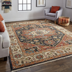 HomeRoots 5' Elegant Hand-Knotted Wool Floral Area Rug in Red, Black, and Ivory - Stain Resistant & Durable 5' X 8' 512645