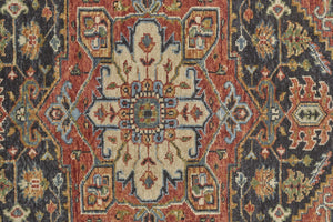 HomeRoots 5' Elegant Hand-Knotted Wool Floral Area Rug in Red, Black, and Ivory - Stain Resistant & Durable 5' X 8' 512645