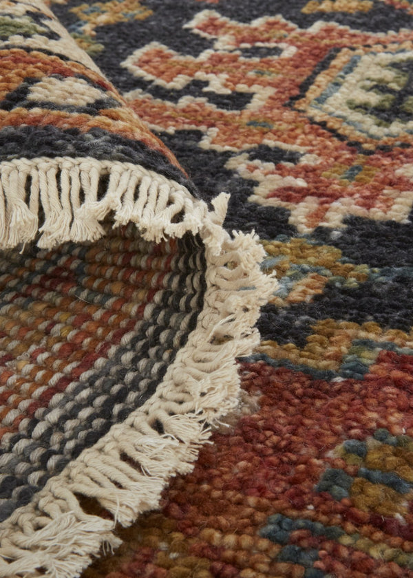 HomeRoots 5' Elegant Hand-Knotted Wool Floral Area Rug in Red, Black, and Ivory - Stain Resistant & Durable 2' X 3' 512651