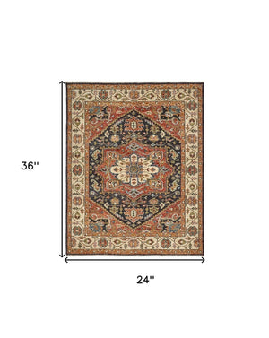 HomeRoots 5' Elegant Hand-Knotted Wool Floral Area Rug in Red, Black, and Ivory - Stain Resistant & Durable 2' X 3' 512651