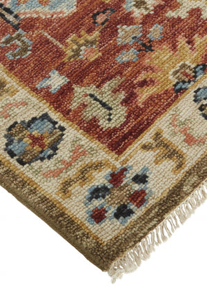 HomeRoots 4' Wool Floral Hand-Knotted Area Rug in Red and Ivory - Timeless Charm for Any Room's Décor 8' X 10' 512654
