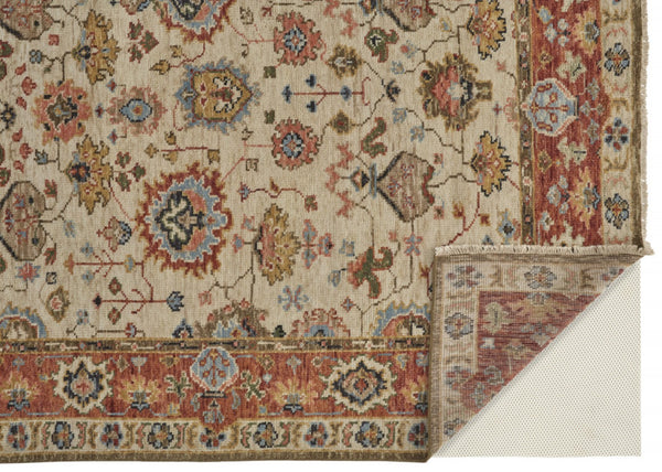 HomeRoots 4' Wool Floral Hand-Knotted Area Rug in Red and Ivory - Timeless Charm for Any Room's Décor 8' X 10' 512654
