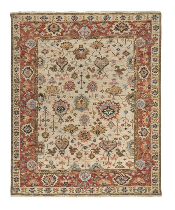 HomeRoots 4' Wool Floral Hand-Knotted Area Rug in Red and Ivory - Timeless Charm for Any Room's Décor 9' X 12' 512655