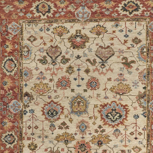 HomeRoots 4' Wool Floral Hand-Knotted Area Rug in Red and Ivory - Timeless Charm for Any Room's Décor 9' X 12' 512655